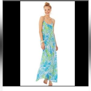 Lily Pulitzer Jaylene Silk Maxi Dress in Limeade Biggest Fan Print